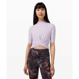 Lululemon Wrap Front Mock Neck Crop Short Sleeve, Lavender Dew, Size 6